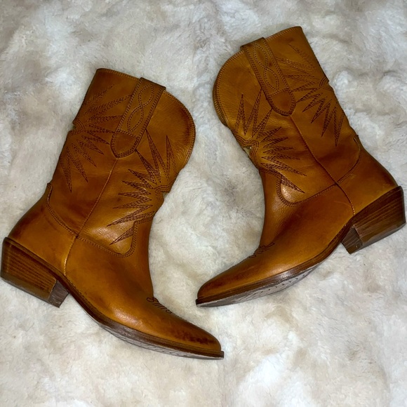 JD Julie Dee | Western Ankle  Boots | Brown leather gold metallic  | women 39 - Picture 5 of 15